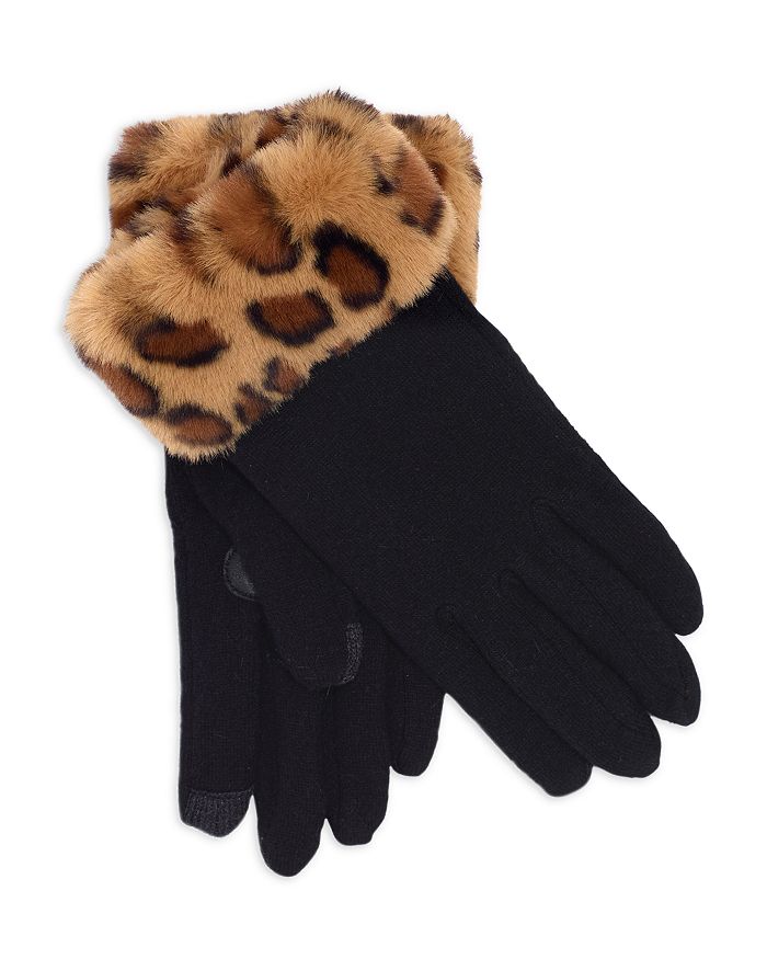 Echo Faux Fur Trimmed Touch Gloves In Black/oatmeal