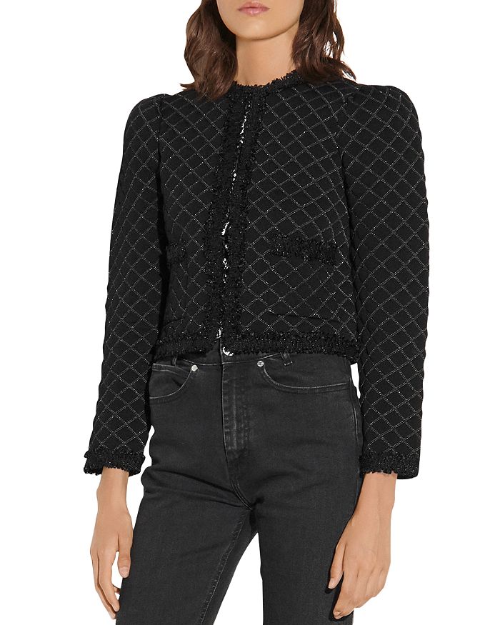 Sandro Hamy Quilted Cardigan In Black