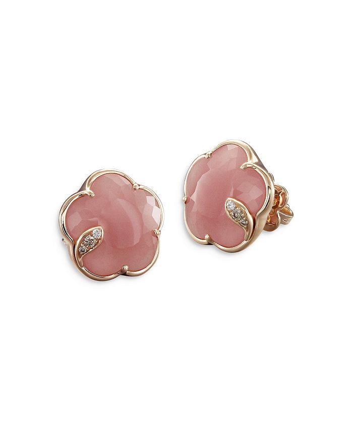 Shop Pasquale Bruni 18k Rose Gold Petit Joli Pink Chalcedony & Diamond Flower Stud Earrings