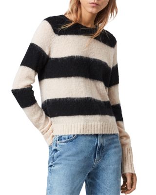 all saints black and white striped jumper