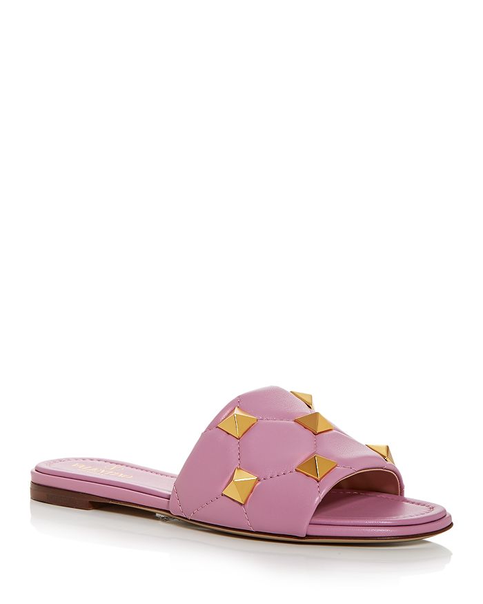 Valentino Garavani Women's Roman Stud Quilted Slide Sandals With Tonal Studs In Light Pink