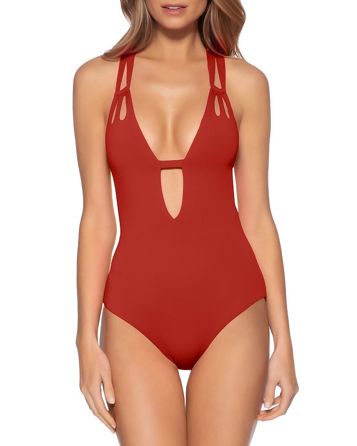 Becca By Rebecca Virtue Color Code Plunge One Piece Swimsuit In Adobe