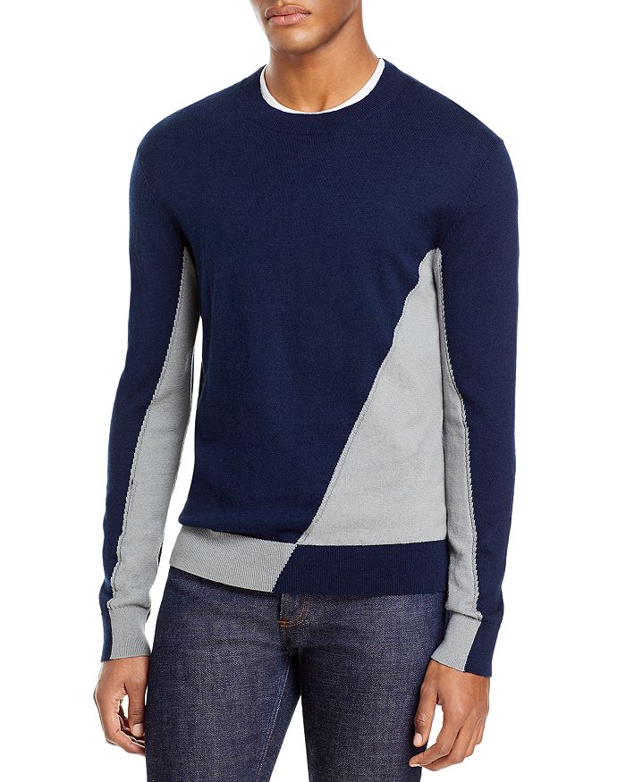 KARL LAGERFELD PARIS Asymmetric Color Block Wool-Cotton Sweater ...