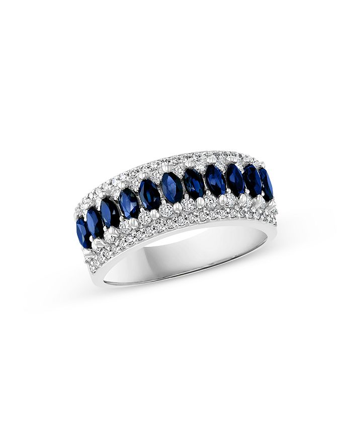 Bloomingdale's Blue Sapphire & Diamond Anniversary Band in 14K White ...