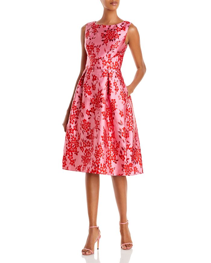 Adrianna Papell Floral Jacquard Fit And Flare Dress In Fuchsia Red