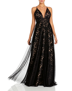 Aidan Mattox Aidan By  Embroidered Mesh Gown - 100% Exclusive In Blk Nude