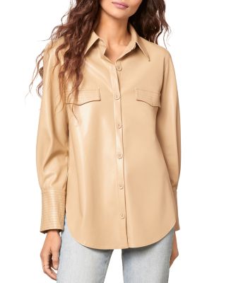 green emerald velvet dress Faux Leather Shirt Dress with Pintuck Waist Ivory / S main image 0
