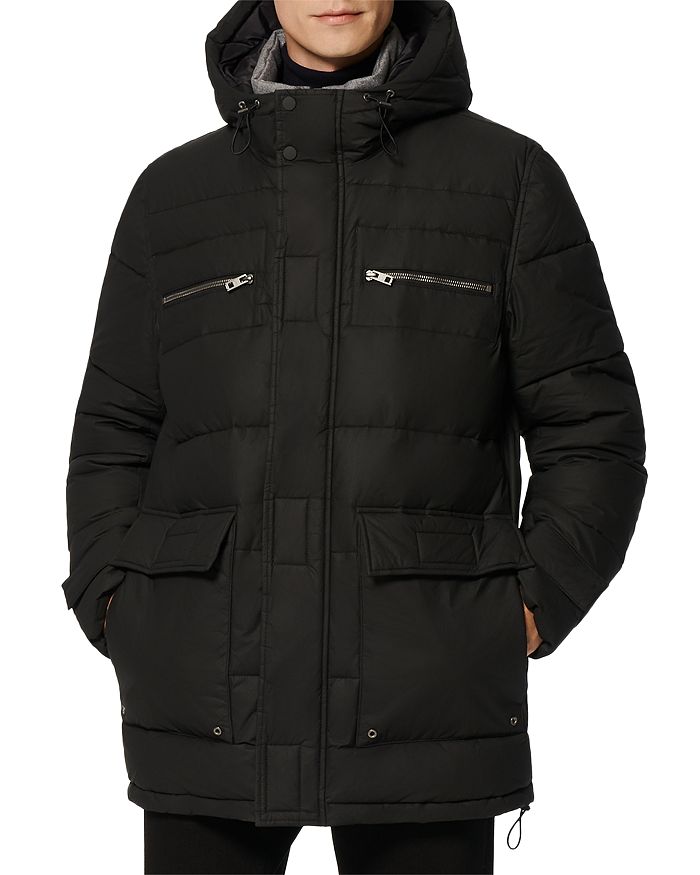 Andrew Marc Madaket Quilted Removable Bib Hooded Coat In Black
