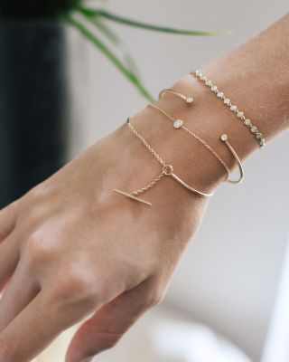 14K Yellow Gold Floating Diamonds Diamond Bezel Chain Bracelet