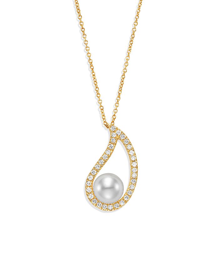 Mastoloni 18k Yellow Gold Cultured Freshwater Pearl & Diamond Paisley Pendant Necklace, 18