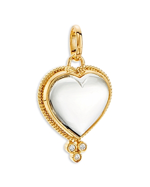 Shop Temple St Clair 18k Yellow Gold Classic Rock Crystal & Diamond Medium Heart Pendant In White/gold