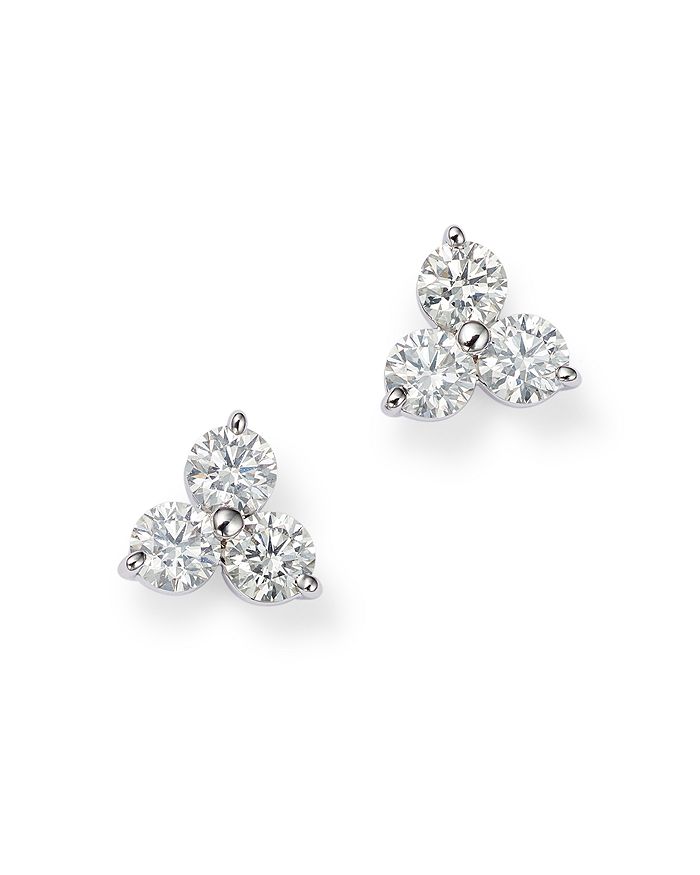 Shop Roberto Coin 18k White Gold Three Stone Cluster Diamond Stud Earrings