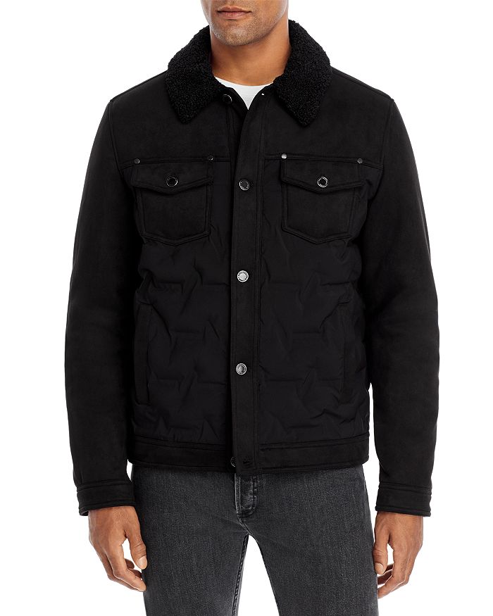 Shop Karl Lagerfeld Sherpa Collar Trucker Jacket In Black