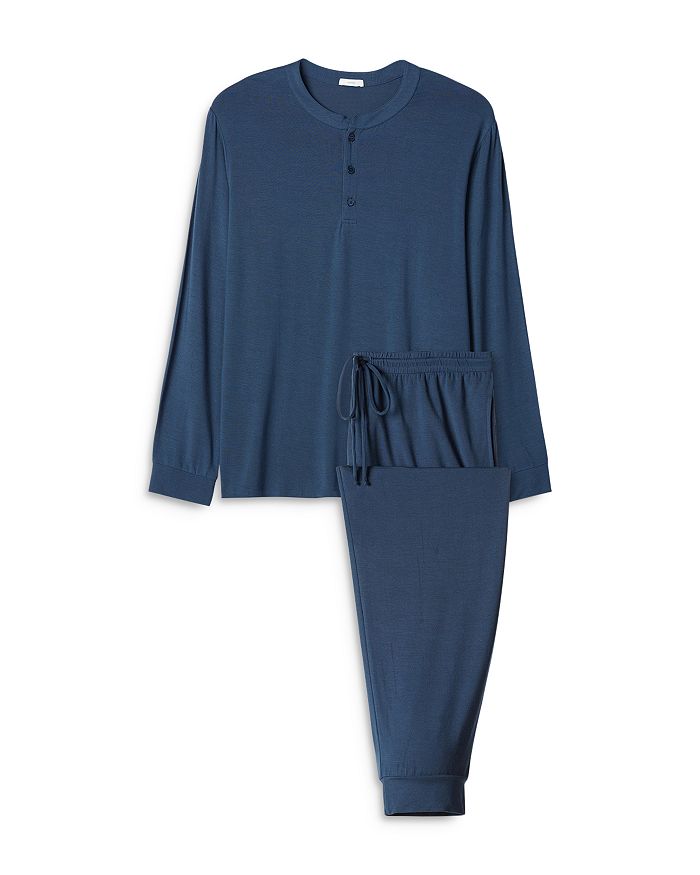 Eberjey Henry Long-sleeved Stretch-jersey Pyjama Set In Indigo Blue
