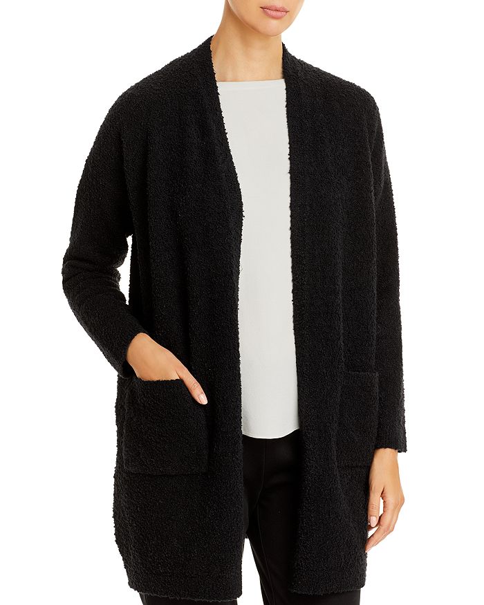 Eileen Fisher Open Front Silk Blend Long Cardigan In Black