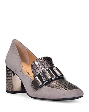 Donald Pliner WOMEN'S CARESS METALLIC EMBOSSED LEATHER & SUEDE DRESS LOAFERS