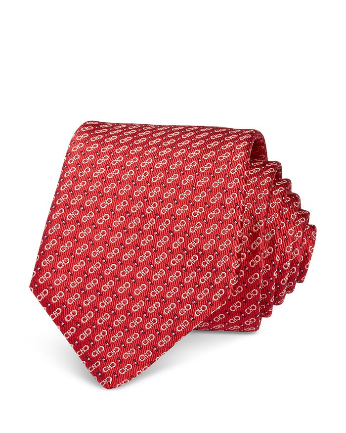 Ferragamo Gancini Silk Skinny Tie In Rosso