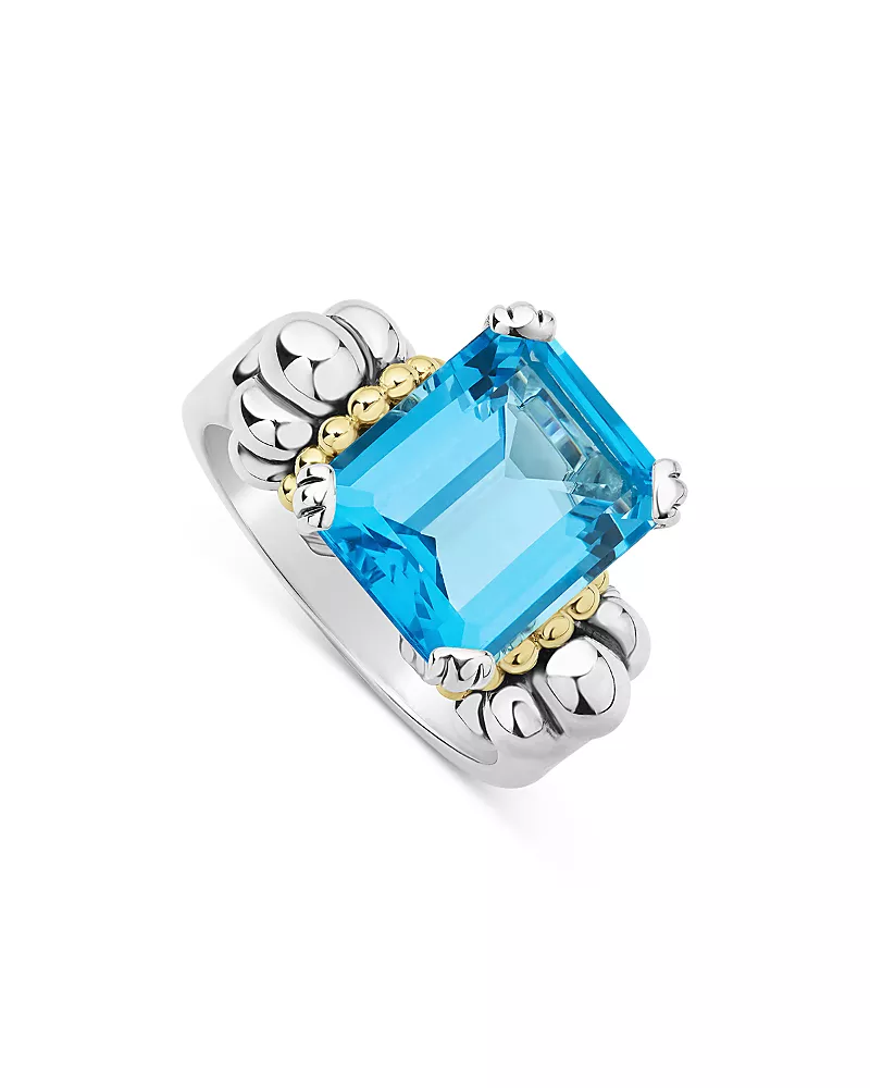 Lagos Sterling Silver & 18K Yellow Gold Glacier Blue Topaz Ring