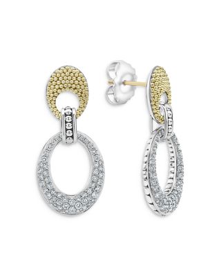 Sterling Silver & 18K Yellow Gold Caviar Lux Diamond Drop Earrings