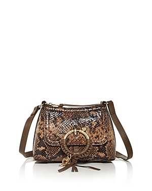 See By Chloé See By Chloe Joan Mini Leather & Suede Hobo In Coconut Brown Snake/gold