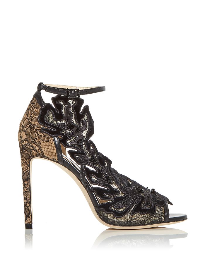 JIMMY CHOO WOMEN'S LUCELE 100 FLORAL ANKLE STRAP HIGH HEEL PUMPS