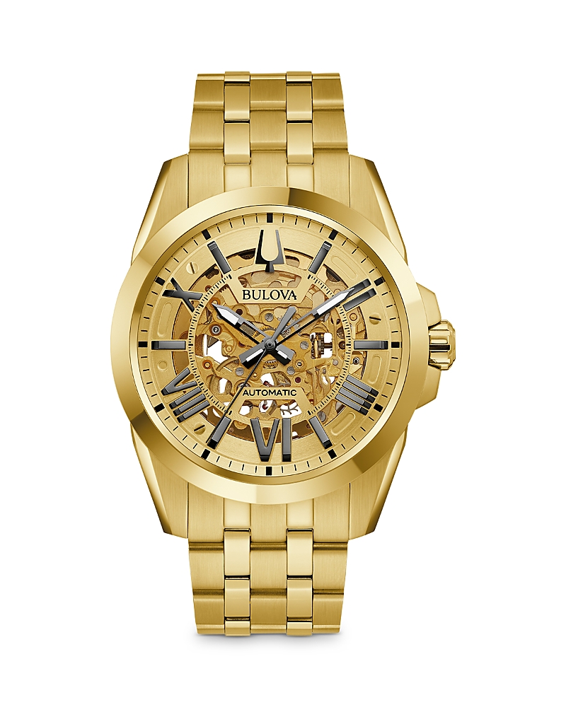 Bulova Classic Mens Automatic Gold Tone Stainless Steel Bracelet Watch 97a162 In Gold
