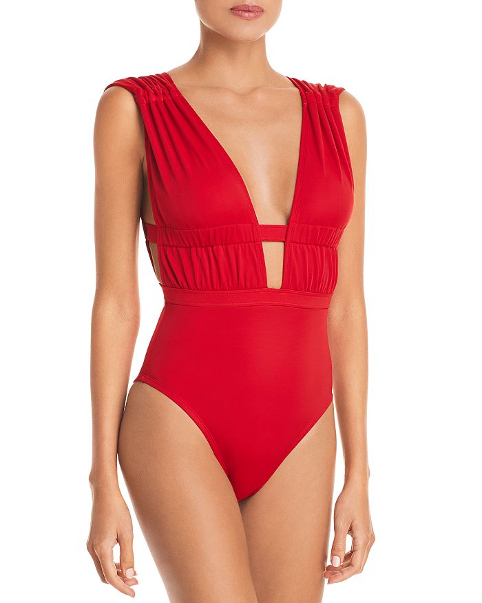 Oye Swimwear Athena Ruched One Piece Swimsuit In Red