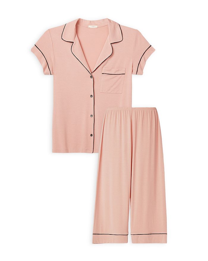 Eberjey Gisele Short Sleeve Crop Pajama Set In Rose/ Black