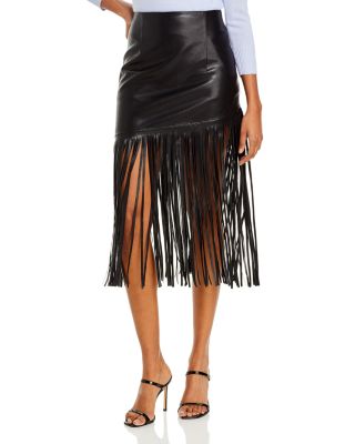 Ride with Me Faux Leather Fringe Midi Skirt Small