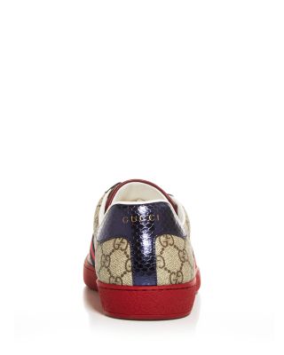 GUCCI メンズ Gucci Men's Monogram Low Top Leather Trim Sneakers
