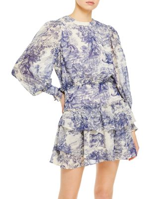 AQUA Toile Print Ruffled Long Sleeve ...