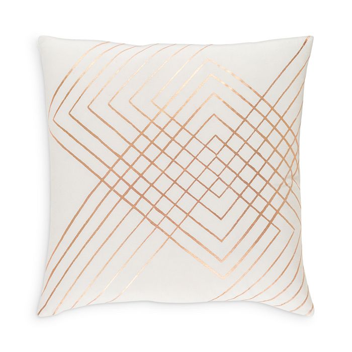 Surya Crescent Metallic Diamond Print Pillow, 18 X 18 In White