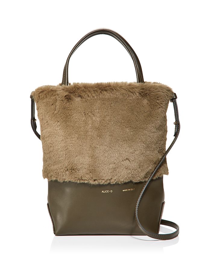 Alice.d Small Faux Fur Tote In Military Green