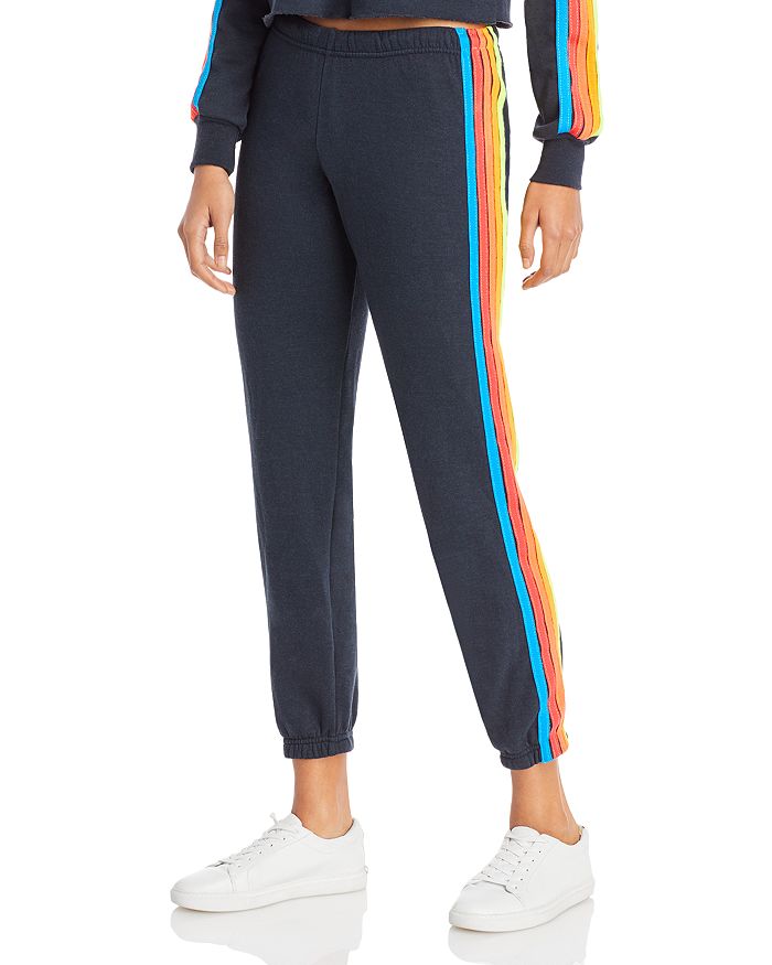 Aviator Nation Rainbow Stripe Sweatpants In Charcoal Neon Rainbow