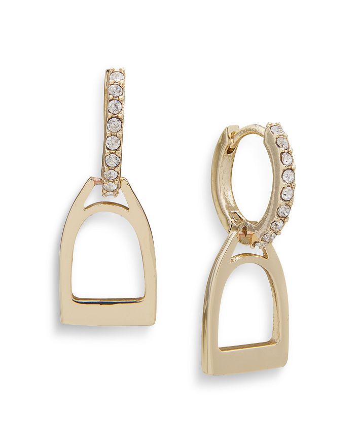 Ralph Lauren Lauren  Stirrup Hoop Drop Earrings In Gold/crystal