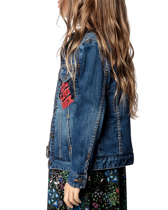Shop Zadig & Voltaire Girls' Alex Cotton Blend Trucker Jacket - Little Kid, Big Kid In Bleu