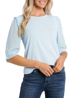 CeCe Women's Mixed Media Ruffled Top White Size X-Large
