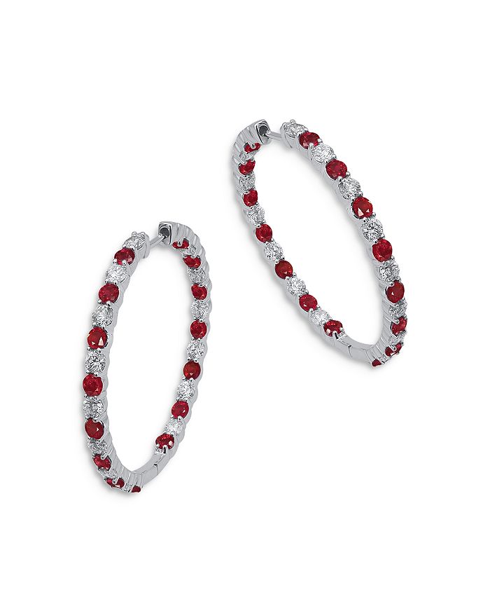 Bloomingdale's - Ruby & Certified Diamond Inside Out Hoop Earrings in 14K White Gold - 100% Exclusive