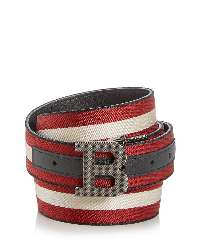 Bally Men's Logo Buckle Webbing Stripe Belt | Bloomingdale's