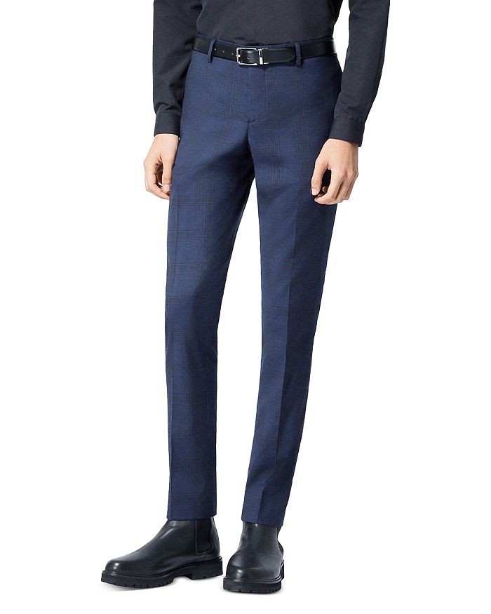 The Kooples Wool Checked Suit Trousers In Navy