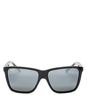 Maui Jim Unisex Cruzem Polarized Square Sunglasses, 57mm In Black Gloss / Neutral Gray Gradient