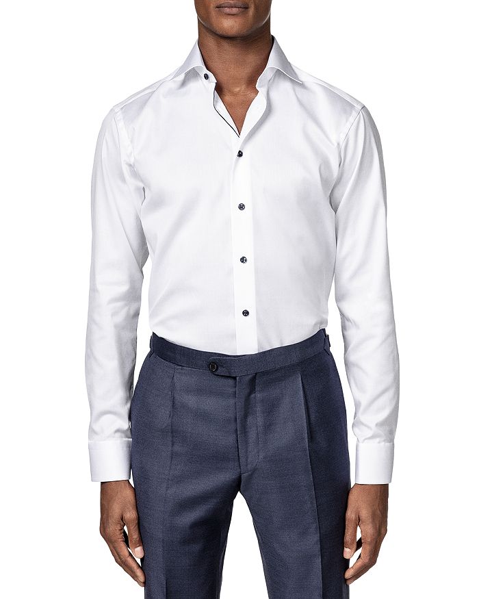 White Signature Twill Shirt – Dark Blue Details - Eton