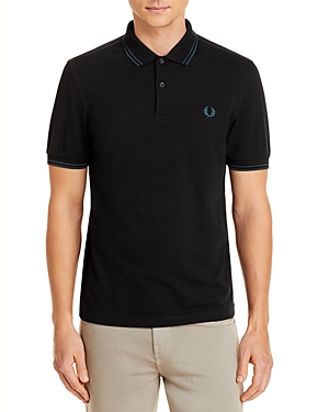 Fred Perry Twin Tipped Slim Fit Polo In Black/petrol