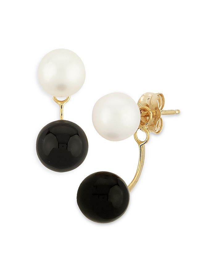 Bloomingdale's Onyx & Cultured Freshwater Pearl Front-to-back Drop Earrings In 14k Yellow Gold - 100% Exclusive In Black/white/gold
