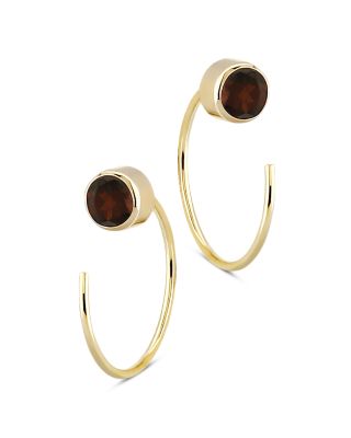 Garnet Stud and Front Back Hoop Earrings in 14K Yellow Gold 