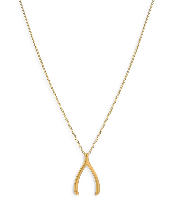 Shop Zoe Lev 14k Yellow Gold Wishbone Pendant Necklace, 18