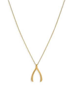 14K Yellow Gold Wishbone Pendant Necklace, 18