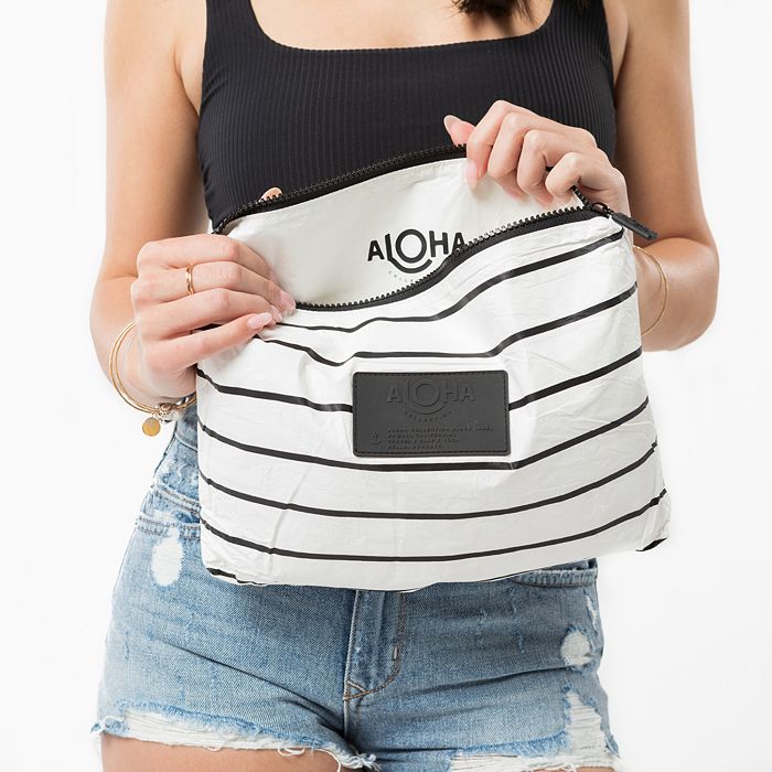 Shop Aloha Collection Pinstripe Mid Pouch In Black On White