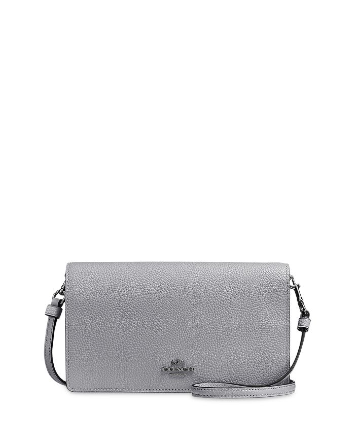 Coach Foldover Crossbody Clutch In Polished Pebble Leather In Granite