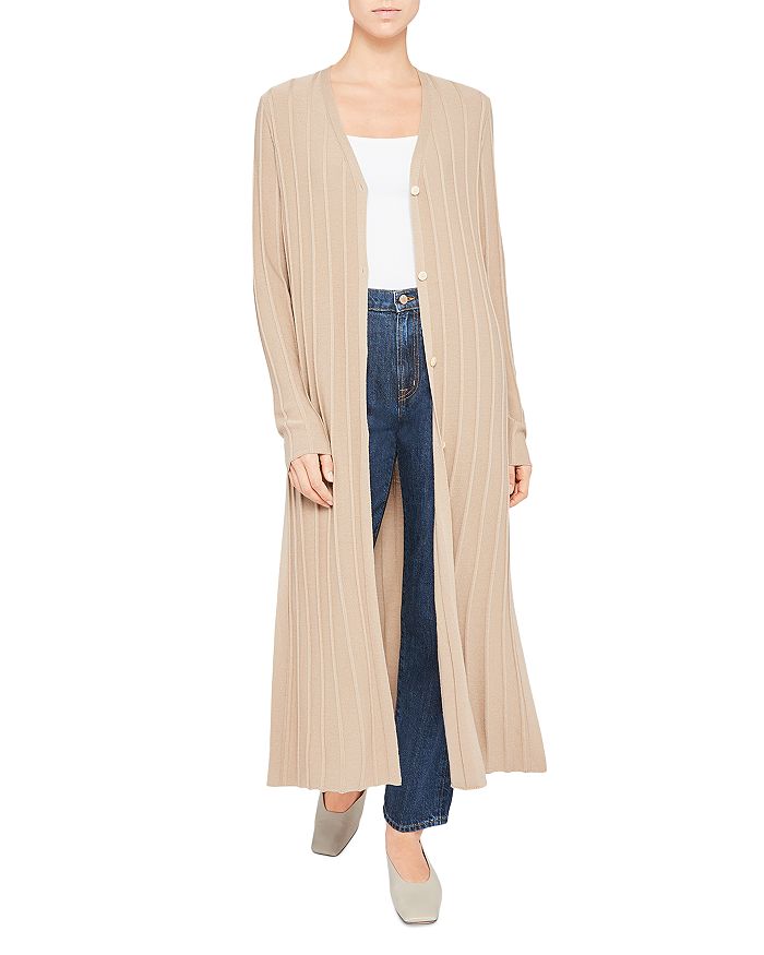 Theory Ribbed Duster Cardigan In Tan